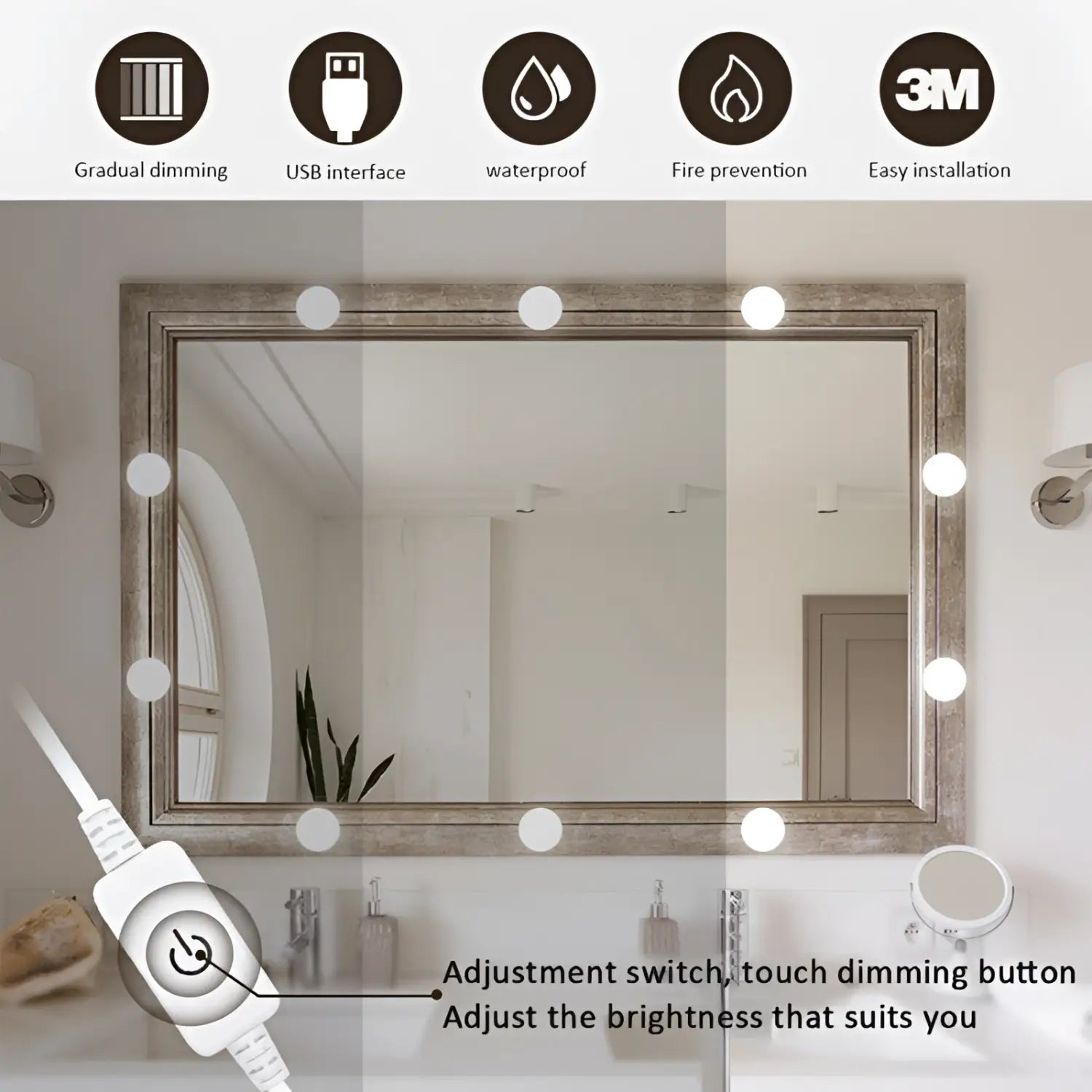 LED Mirror Light Bulbs with USB Touch Switch for Vanity & Dressing Table