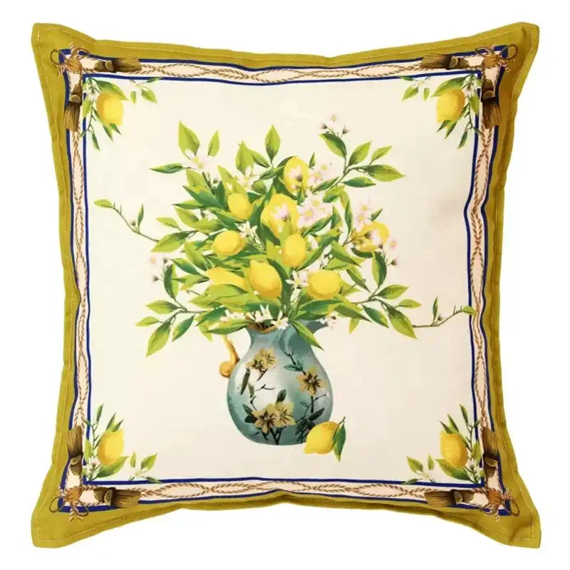 Lemon print chenille cushion cover living room waterproof cream decor