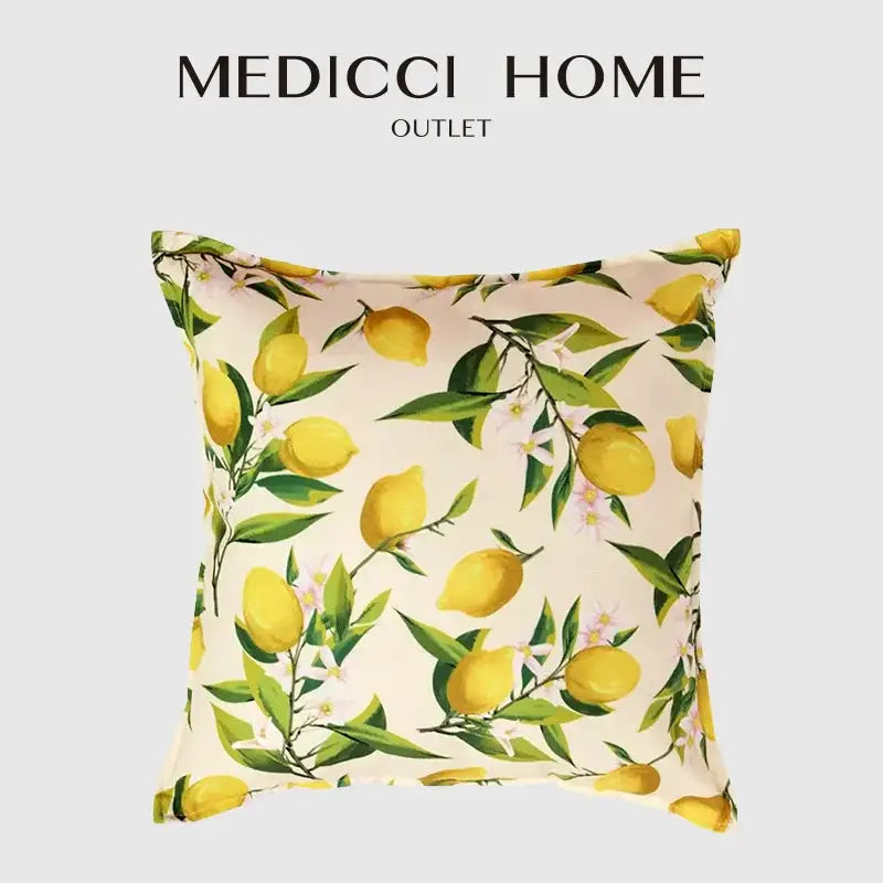 Lemon print chenille cushion cover living room waterproof cream decor