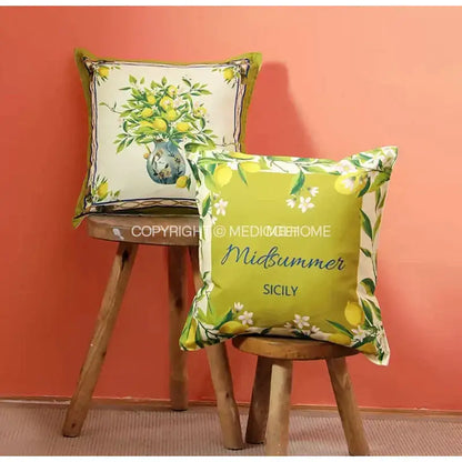 Lemon print chenille cushion cover living room waterproof cream decor
