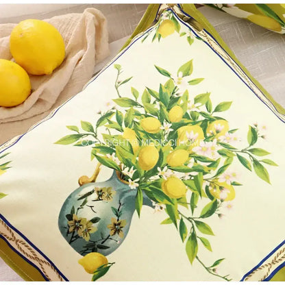 Lemon print chenille cushion cover living room waterproof cream decor