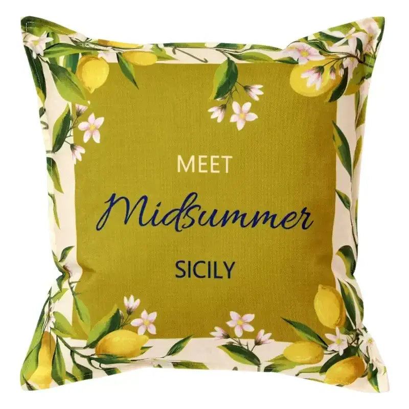 Lemon print chenille cushion cover living room waterproof cream decor