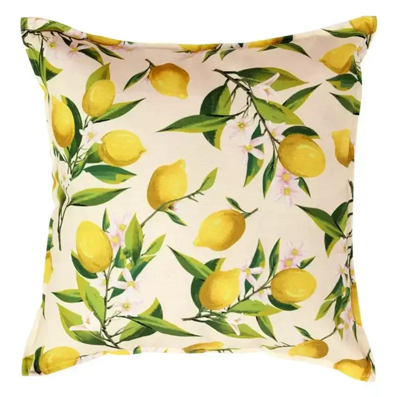 Lemon print chenille cushion cover living room waterproof cream decor