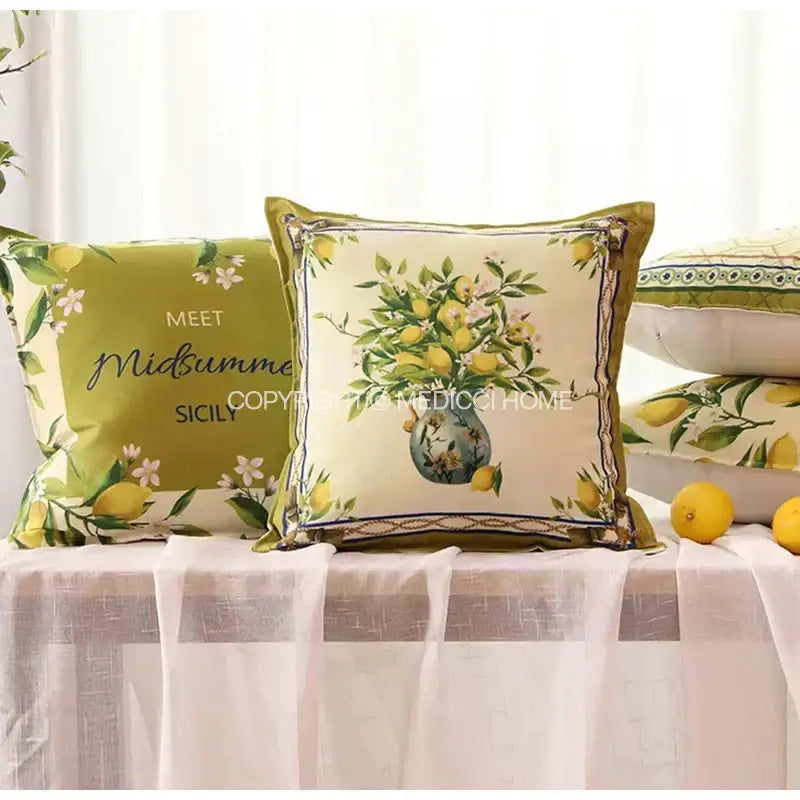 Lemon print chenille cushion cover living room waterproof cream decor