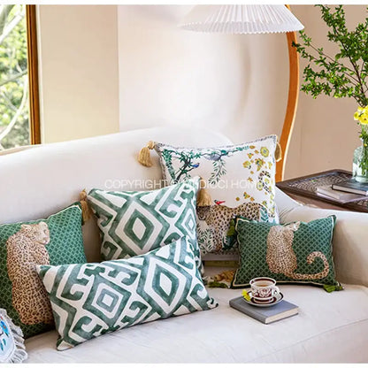 Leopard decorative cushion cover green & yellow living room pillow