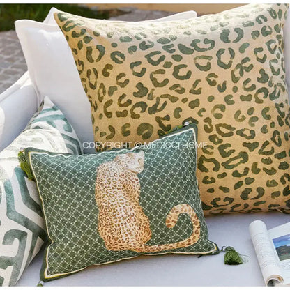 Leopard decorative cushion cover green & yellow living room pillow