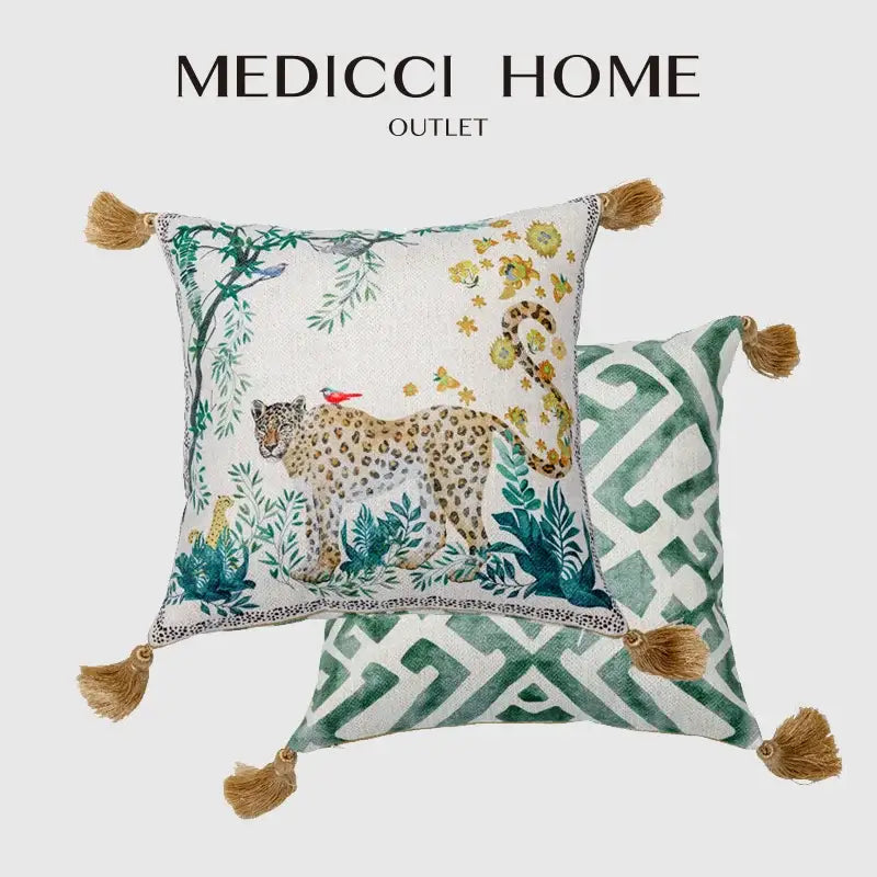 Leopard decorative cushion cover green & yellow living room pillow