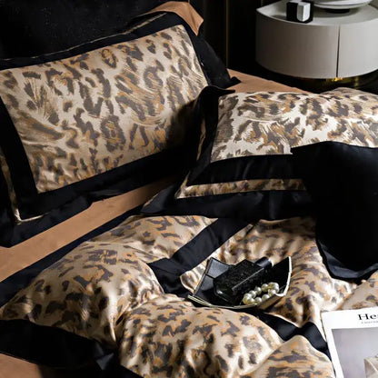 Leopard jacquard black & gold lyocell cotton bedding set bedroom