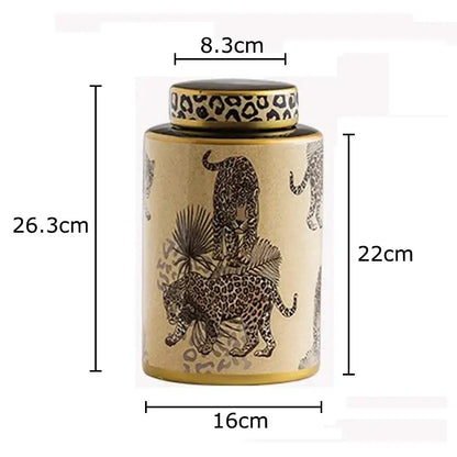 Leopard pattern cream ceramic storage jar bedroom jewelry canister