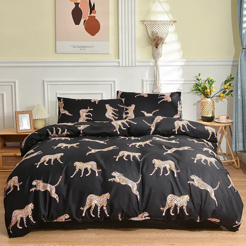 Leopard print beige & brown bedding set bedroom duvet cover
