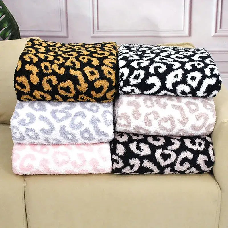 Leopard print cozy flannel velvet blanket bedroom sofa throw