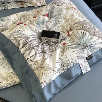 Leopard print cream & blue satin pillow sham bedroom decor