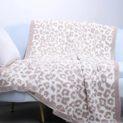 Leopard print knitted fleece blanket bedroom sofa throw