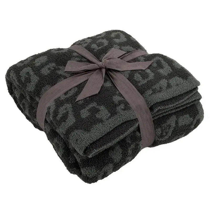 Leopard print knitted fleece blanket bedroom sofa throw
