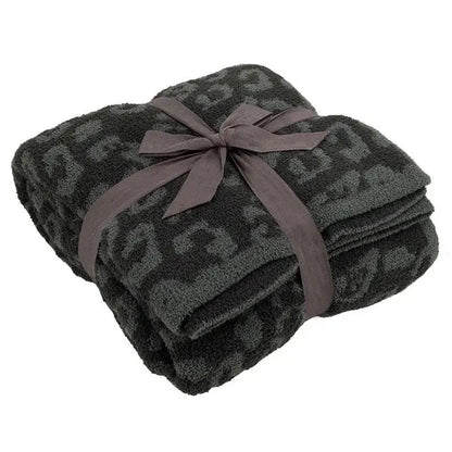Leopard print knitted fleece blanket bedroom sofa throw