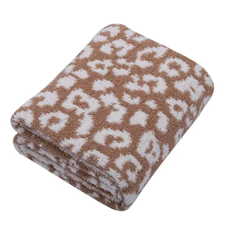 Leopard print knitted fleece blanket bedroom sofa throw