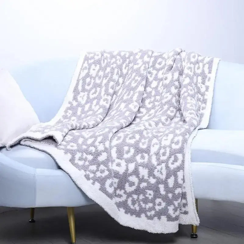 Leopard print knitted fleece blanket bedroom sofa throw