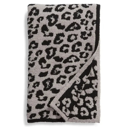 Leopard print knitted fleece blanket bedroom sofa throw
