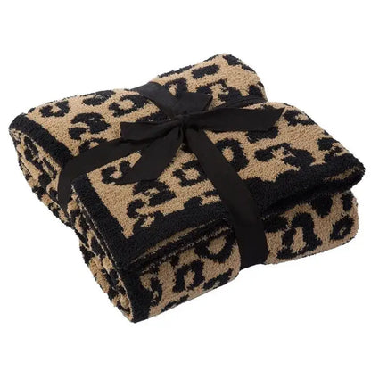 Leopard print knitted fleece blanket bedroom sofa throw