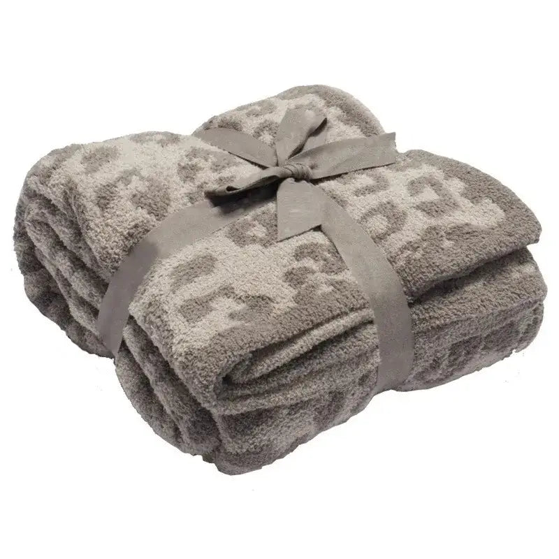 Leopard print knitted fleece blanket bedroom sofa throw