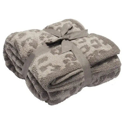 Leopard print knitted fleece blanket bedroom sofa throw