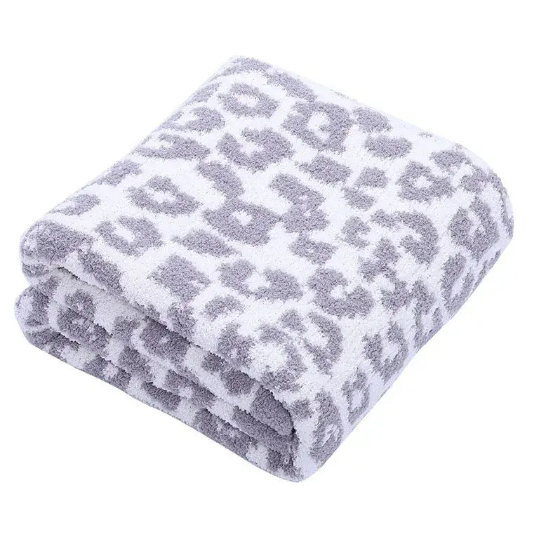 Leopard print knitted fleece blanket bedroom sofa throw