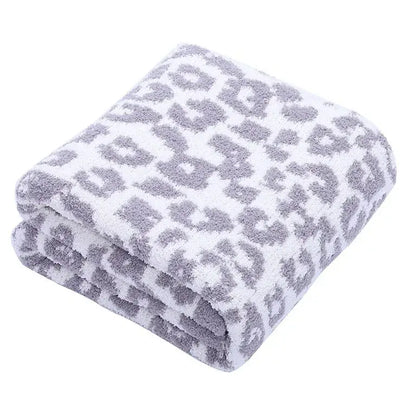 Leopard print knitted fleece blanket bedroom sofa throw