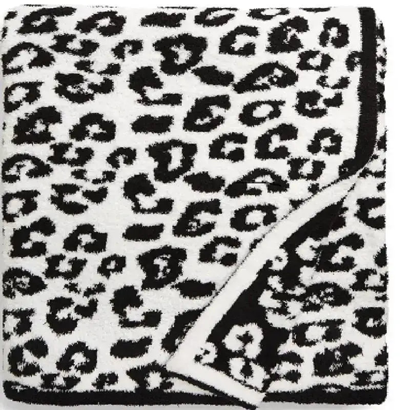 Leopard print knitted fleece blanket bedroom sofa throw