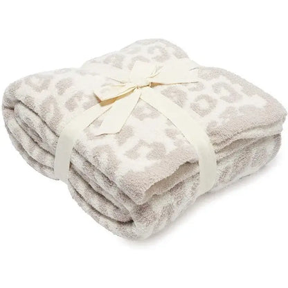 Leopard print knitted fleece blanket bedroom sofa throw