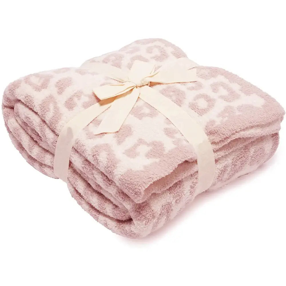 Leopard print knitted fleece blanket bedroom sofa throw