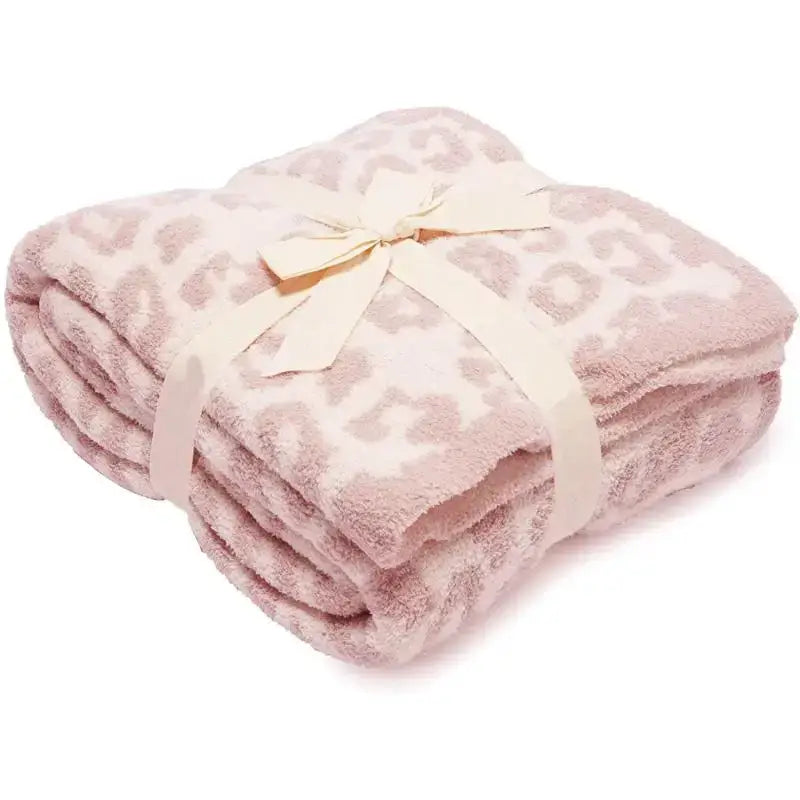 Leopard print knitted fleece blanket bedroom sofa throw