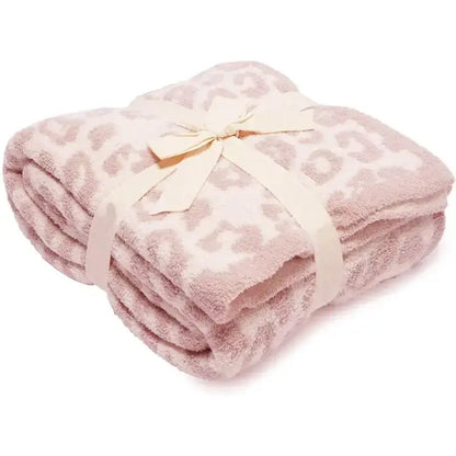 Leopard print knitted fleece blanket bedroom sofa throw