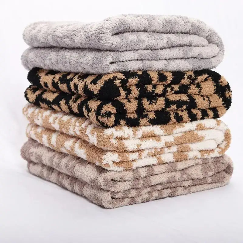 Leopard print knitted fleece blanket bedroom sofa throw