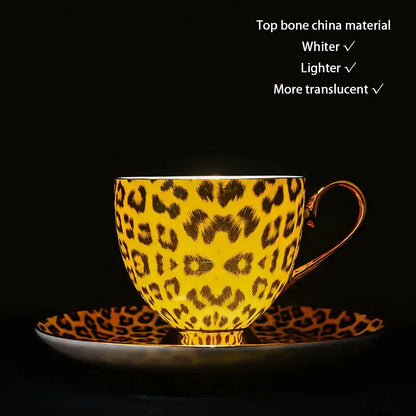 Leopard print porcelain coffee set with gold accents dining room decor