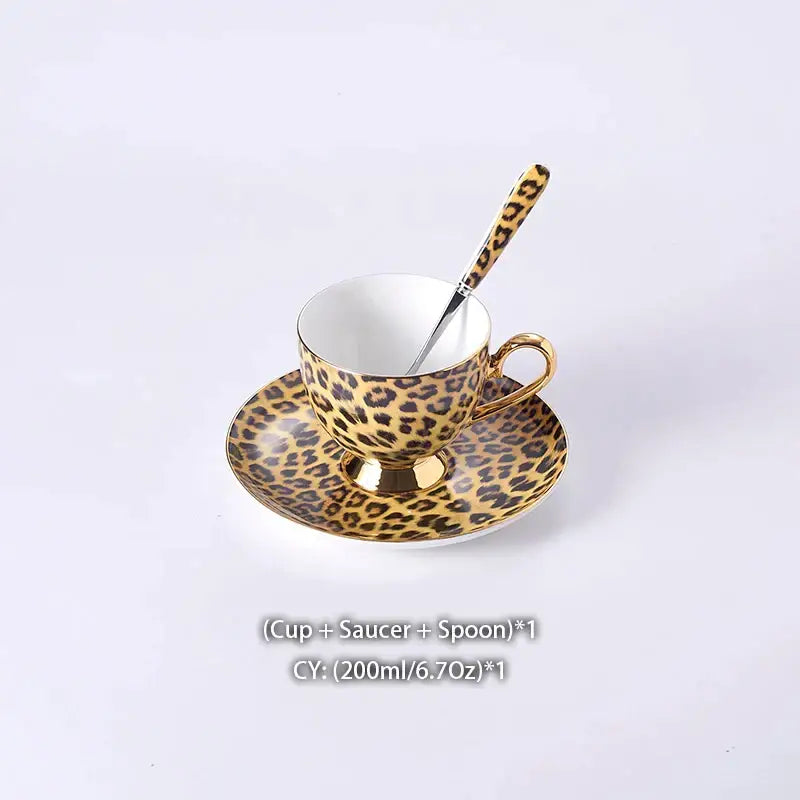Leopard print porcelain coffee set with gold accents dining room decor