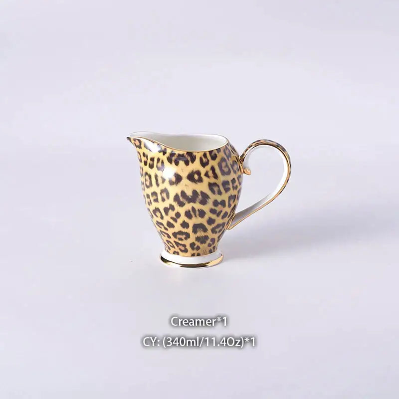 Leopard print porcelain coffee set with gold accents dining room decor