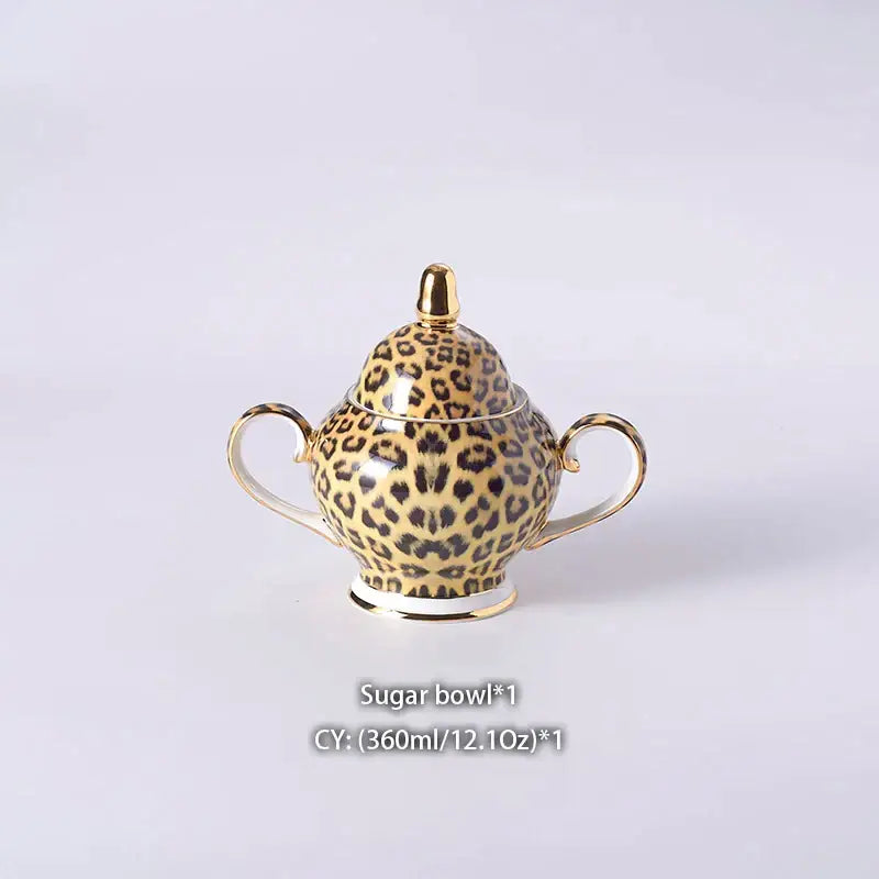Leopard print porcelain coffee set with gold accents dining room decor