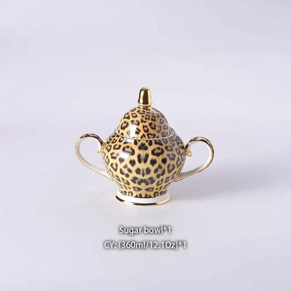 Leopard print porcelain coffee set with gold accents dining room decor