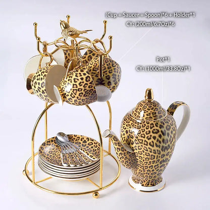 Leopard print porcelain coffee set with gold accents dining room decor