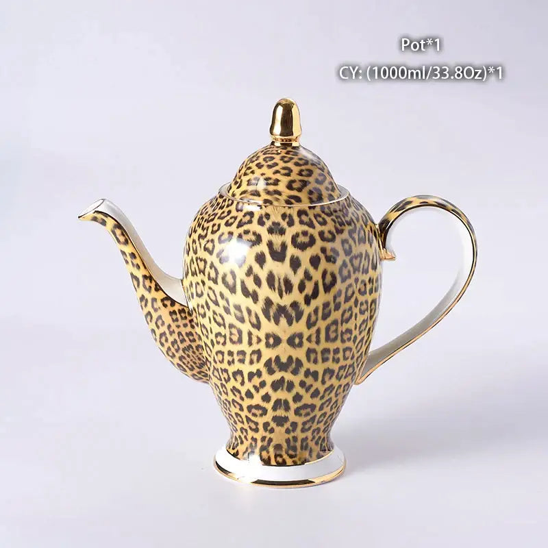 Leopard print porcelain coffee set with gold accents dining room decor
