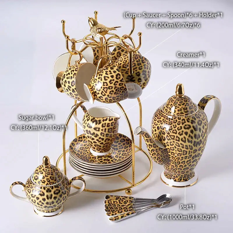 Leopard print porcelain coffee set with gold accents dining room decor