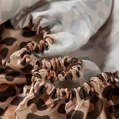Leopard print satin bedsheet set – beige & brown bedroom bedding