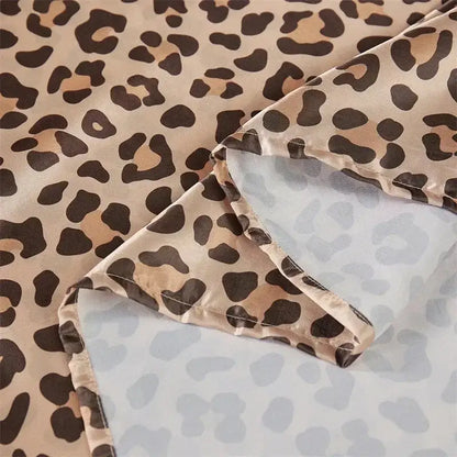 Leopard print satin bedsheet set – beige & brown bedroom bedding