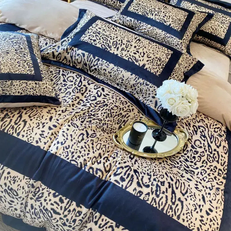 Leopard print velvet bedding set bedroom ruffled decor