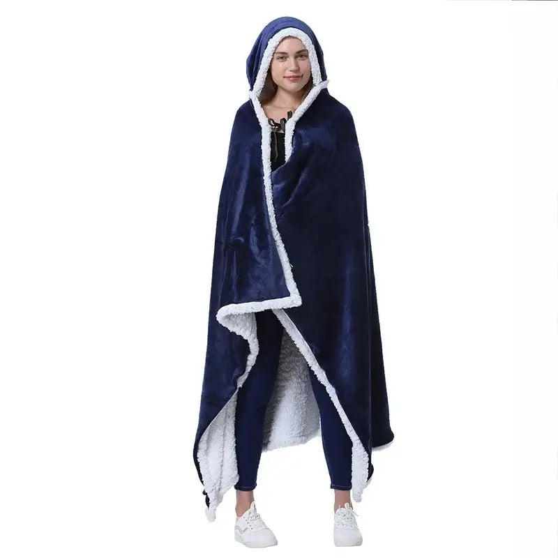 Leopard print warm wearable hooded blanket bedroom soft fleece shawl