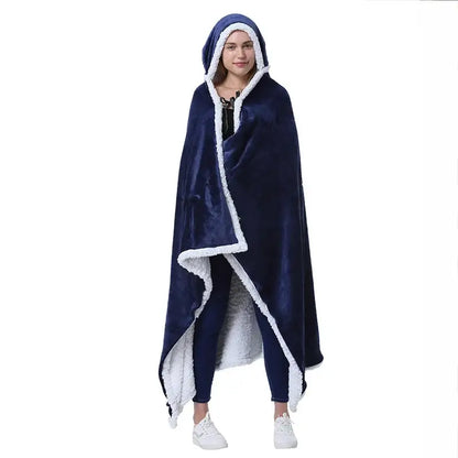 Leopard print warm wearable hooded blanket bedroom soft fleece shawl
