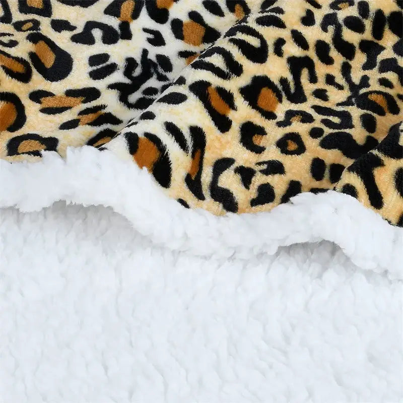 Leopard print warm wearable hooded blanket bedroom soft fleece shawl