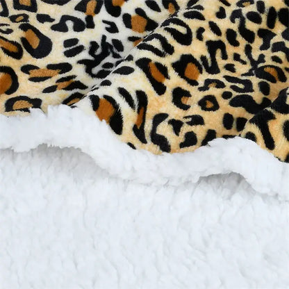 Leopard print warm wearable hooded blanket bedroom soft fleece shawl