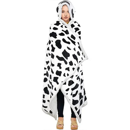 Leopard print warm wearable hooded blanket bedroom soft fleece shawl
