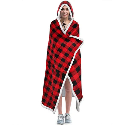 Leopard print warm wearable hooded blanket bedroom soft fleece shawl